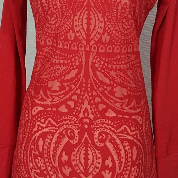 Athleta Lace Up Back Corset Dress XS Red Jacquard Burnout Long Sleeve Stretch - Picture 7 of 14